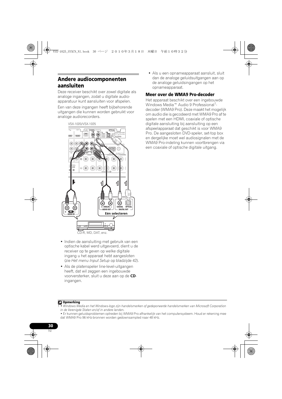 Andere audiocomponenten aansluiten, Meer over de wma9 pro-decoder | Pioneer VSX-1020-K User Manual | Page 294 / 532