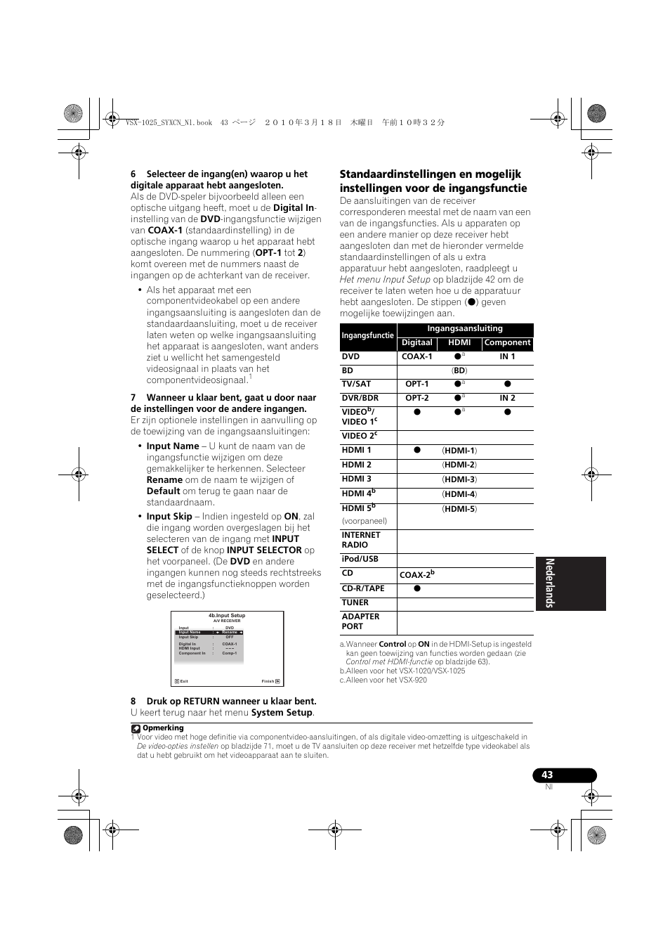 8 druk op return wanneer u klaar bent, Coax-1, In 1 | Opt-1, Opt-2, In 2, Hdmi-1), Hdmi-2), Hdmi-3), Hdmi-4) | Pioneer VSX-1020-K User Manual | Page 307 / 532
