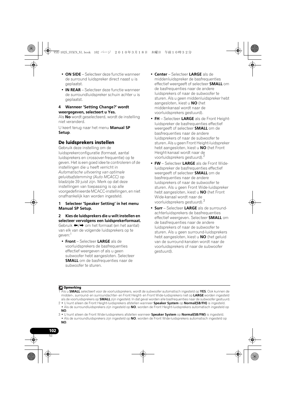 De luidsprekers instellen | Pioneer VSX-1020-K User Manual | Page 366 / 532