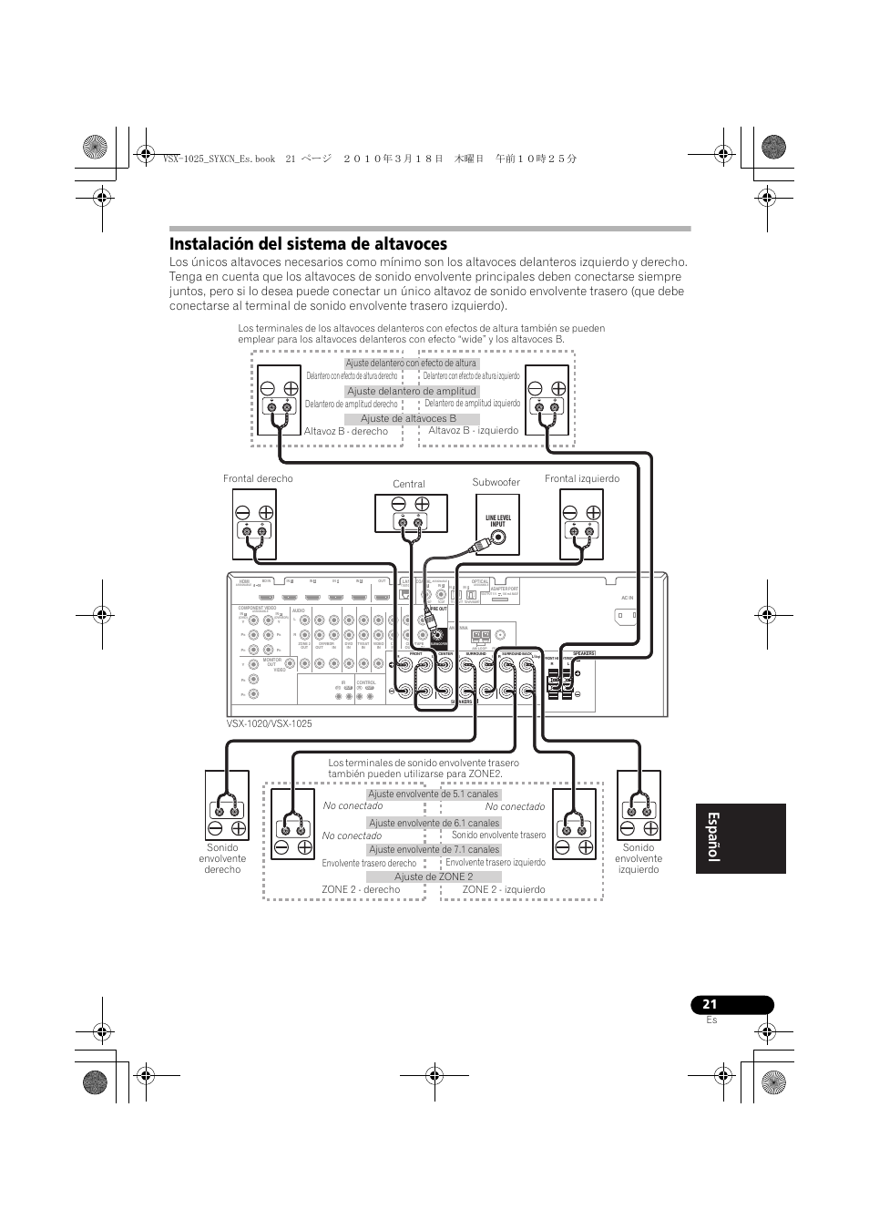 Instalación del sistema de altavoces, Frontal izquierdo | Pioneer VSX-1020-K User Manual | Page 417 / 532