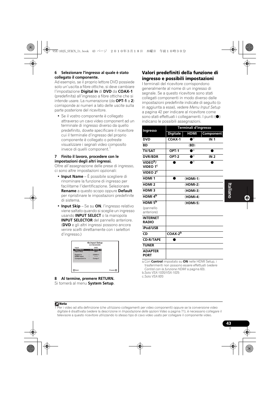 8 al termine, premere return, Coax-1, In 1 | Opt-1, Opt-2, In 2, Hdmi-1), Hdmi-2), Hdmi-3), Hdmi-4) | Pioneer VSX-1020-K User Manual | Page 43 / 532