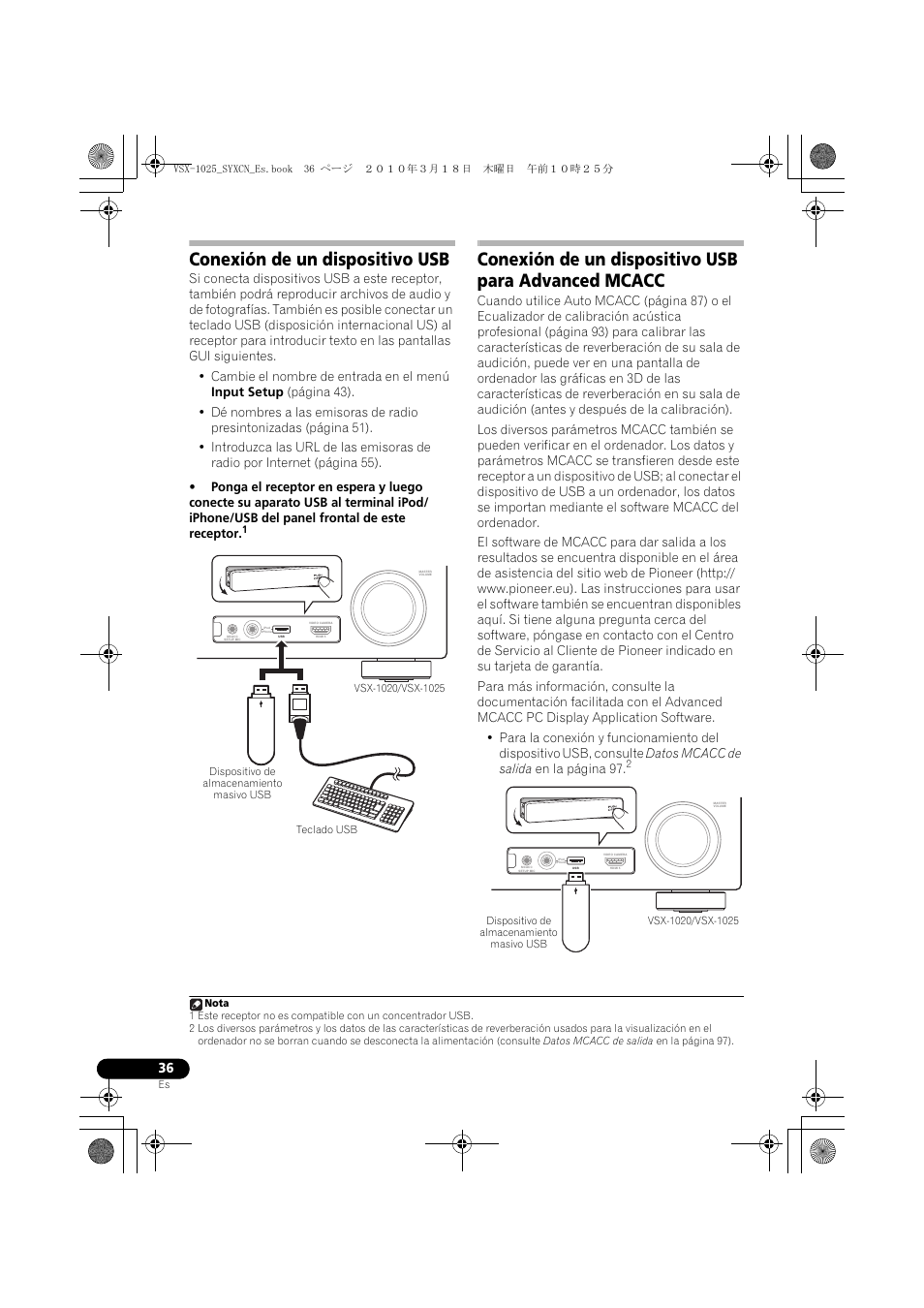 Conexión de un dispositivo usb, Dispositivo de almacenamiento masivo usb, Conexión de un dispositivo usb para advanced mcacc | Pioneer VSX-1020-K User Manual | Page 432 / 532