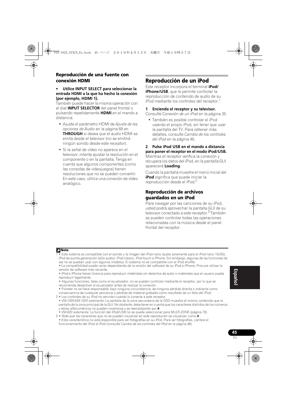 Reproducción de una fuente con conexión hdmi, Reproducción de un ipod, Reproducción de archivos guardados en un ipod | Pioneer VSX-1020-K User Manual | Page 441 / 532