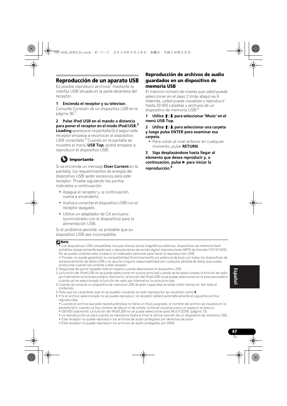 Reproducción de un aparato usb, 1 encienda el receptor y su televisor, Importante | Pioneer VSX-1020-K User Manual | Page 443 / 532