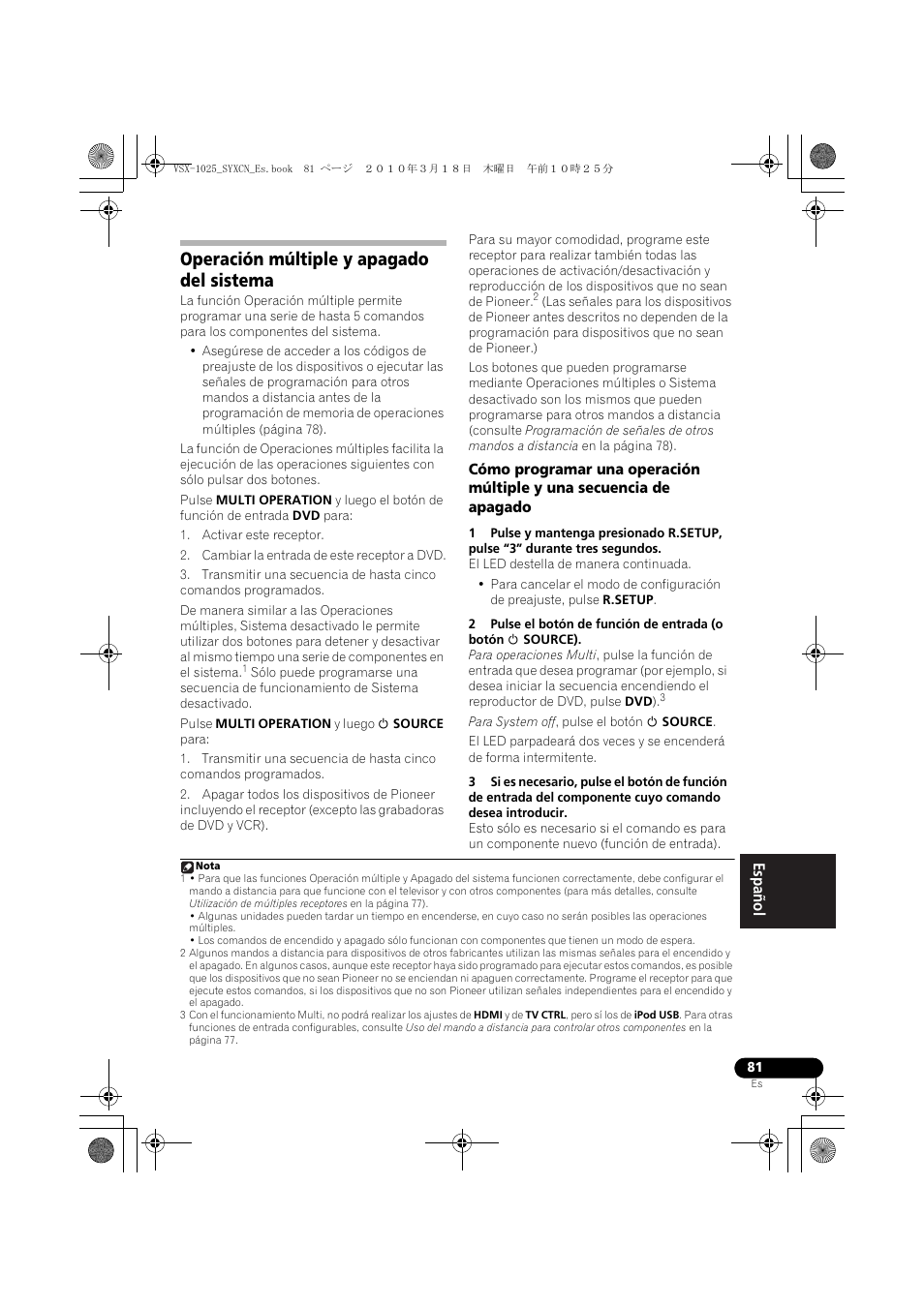 Operación múltiple y apagado del sistema | Pioneer VSX-1020-K User Manual | Page 477 / 532