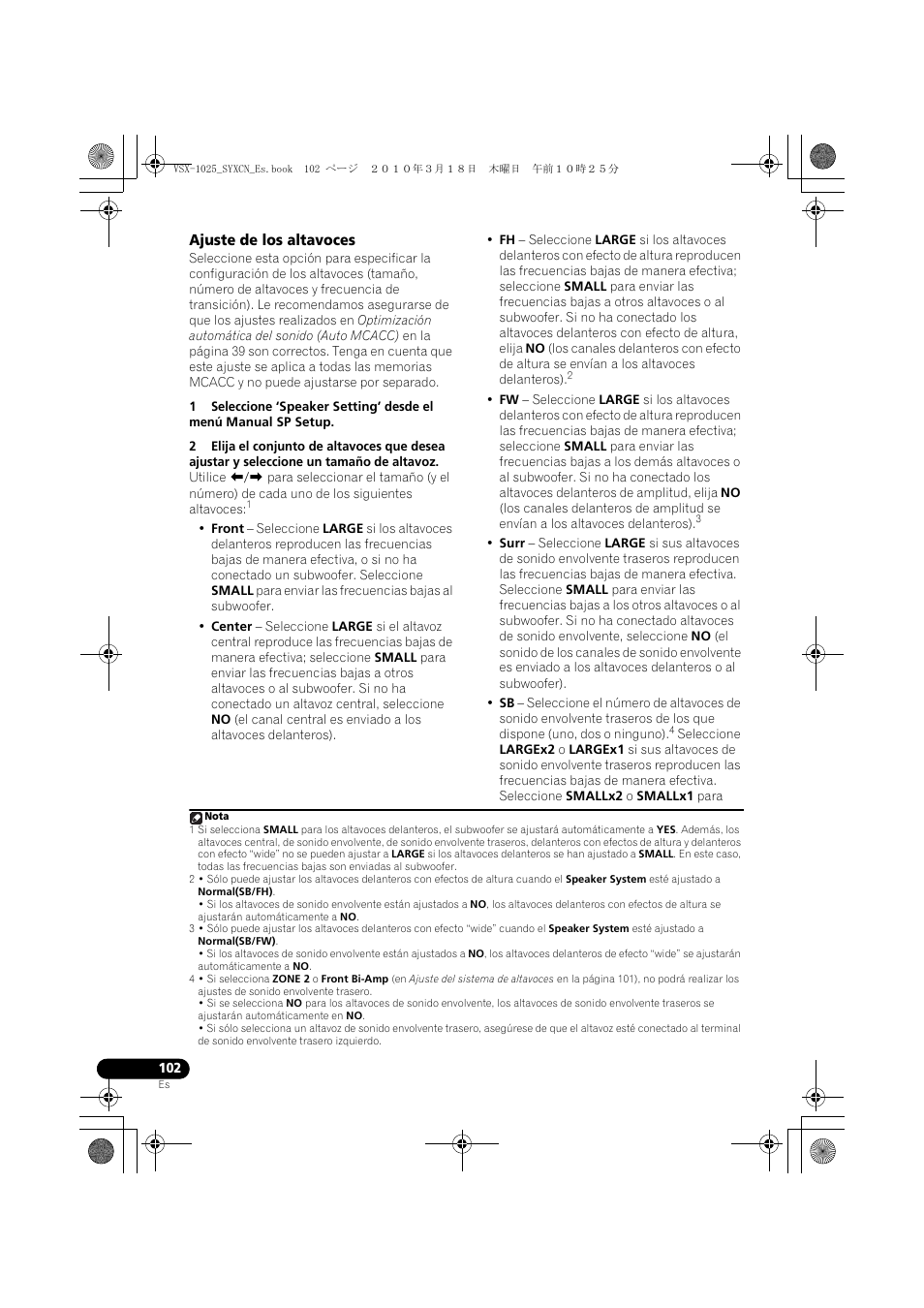Ajuste de los altavoces | Pioneer VSX-1020-K User Manual | Page 498 / 532