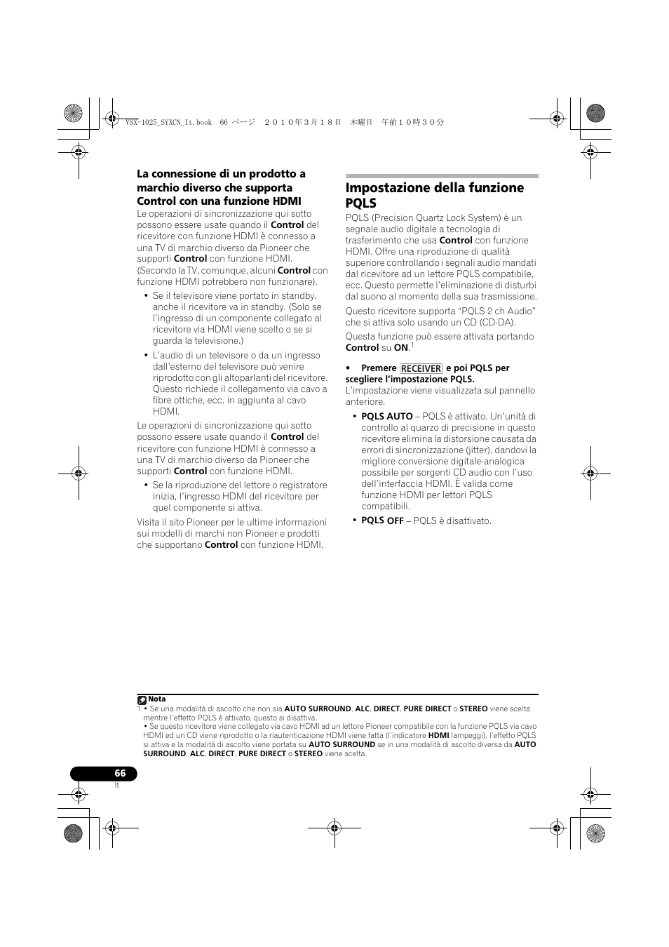 Impostazione della funzione pqls | Pioneer VSX-1020-K User Manual | Page 66 / 532