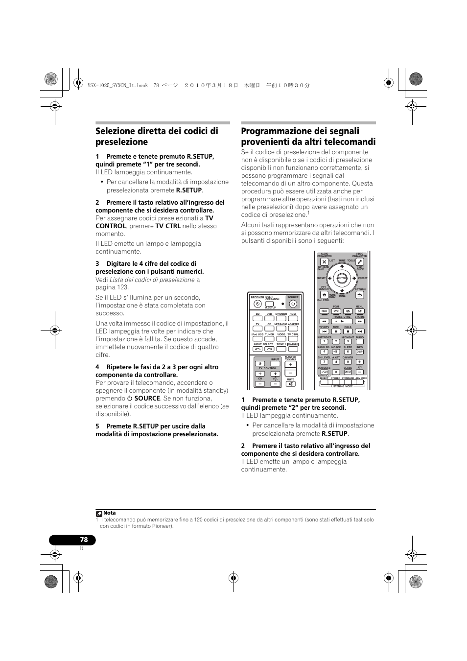 Selezione diretta dei codici di preselezione | Pioneer VSX-1020-K User Manual | Page 78 / 532