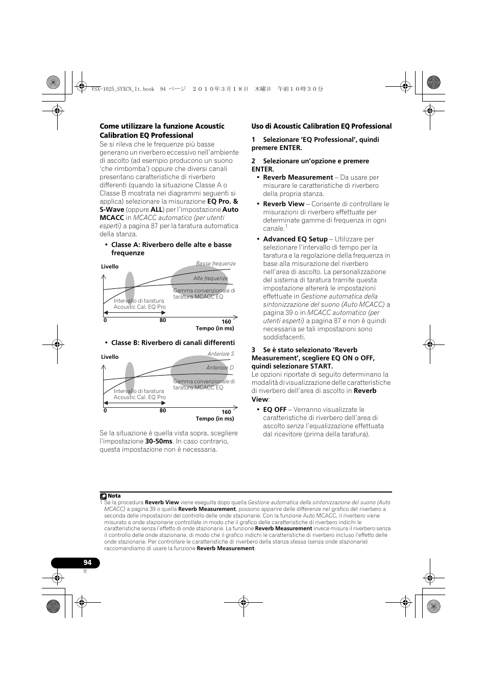 Uso di acoustic calibration eq professional, 2 selezionare un’opzione e premere enter | Pioneer VSX-1020-K User Manual | Page 94 / 532