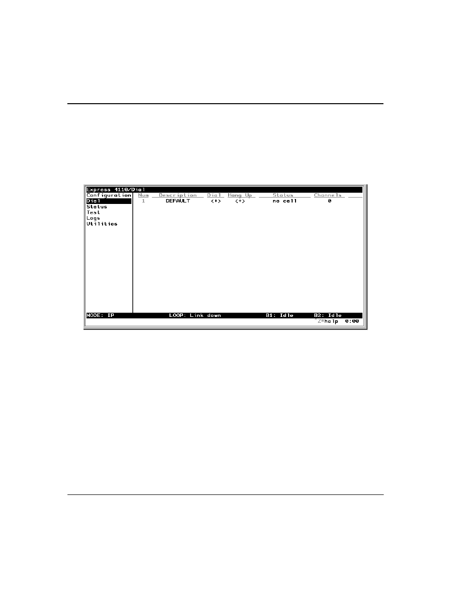 Dial menu, Dial/description, Dial/dial | Dial menu -62, Dial/description -62 dial/dial -62, Figure 3-10. dial screen -62 | ADTRAN Express 4120 User Manual | Page 118 / 205