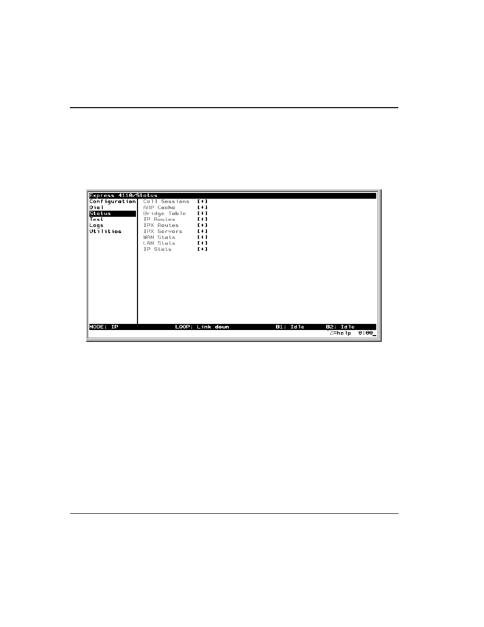 Status menu, Status menu -64, Figure 3-11. status screen -64 | ADTRAN Express 4120 User Manual | Page 120 / 205