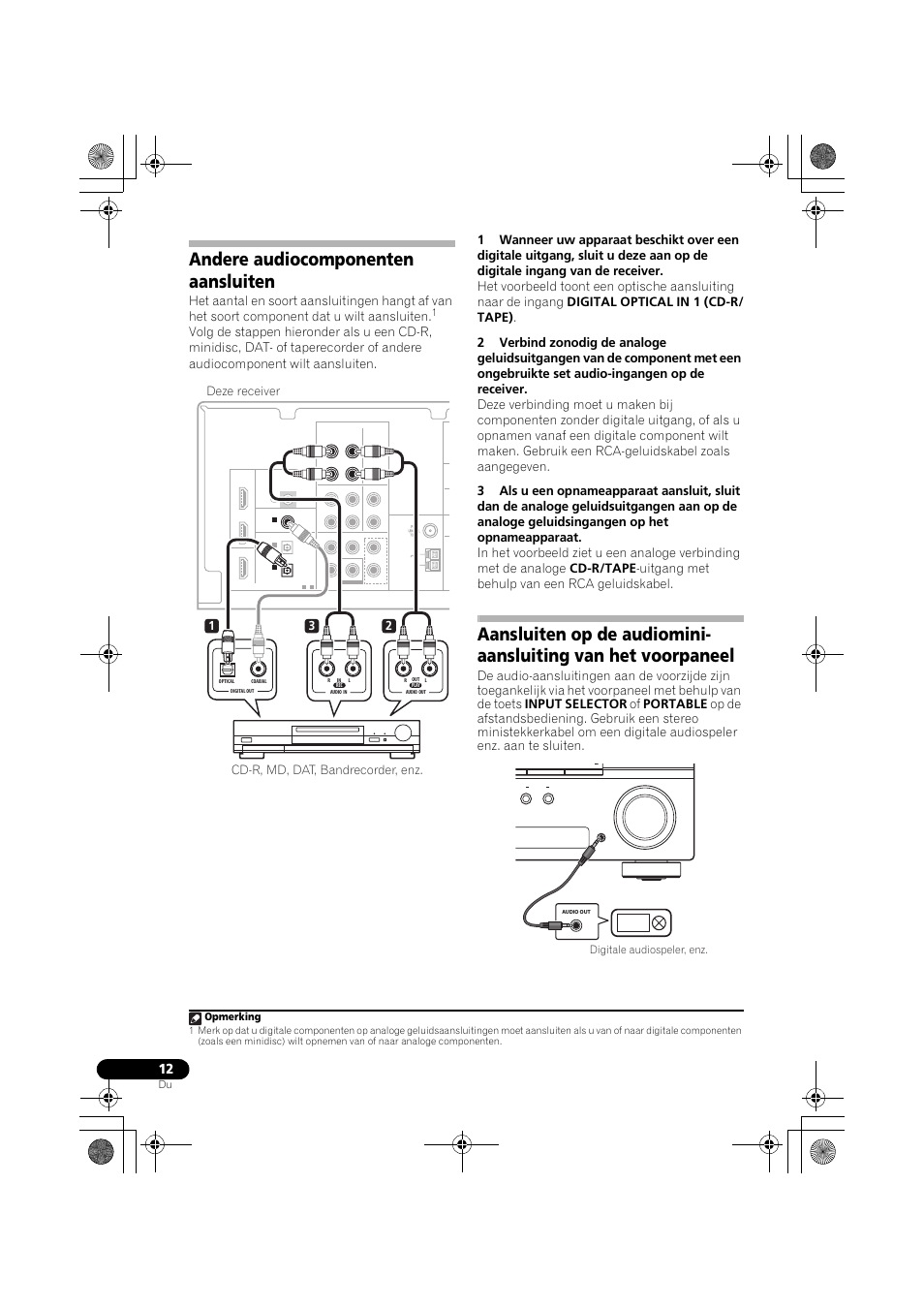 Andere audiocomponenten aansluiten, Aansluiten op de audiomini-aansluiting, Van het voorpaneel | Opmerking | Pioneer VSX-519V-K User Manual | Page 104 / 188