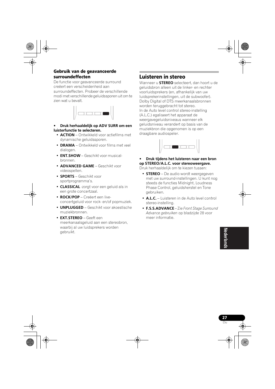 Gebruik van de geavanceerde surroundeffecten, Luisteren in stereo, Bladzijde 27) | G (bladzijde 27) | Pioneer VSX-519V-K User Manual | Page 119 / 188