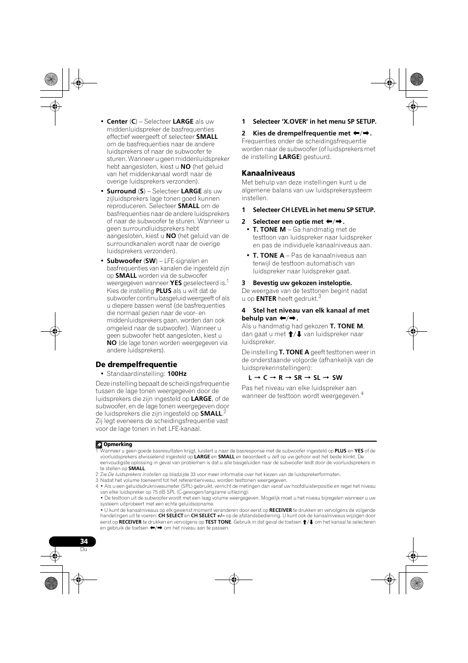 De drempelfrequentie, Kanaalniveaus, De drempelfrequentie kanaalniveaus | Pioneer VSX-519V-K User Manual | Page 126 / 188