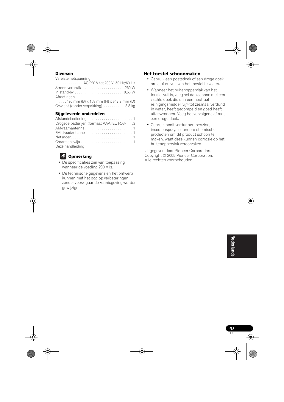 Het toestel schoonmaken | Pioneer VSX-519V-K User Manual | Page 139 / 188