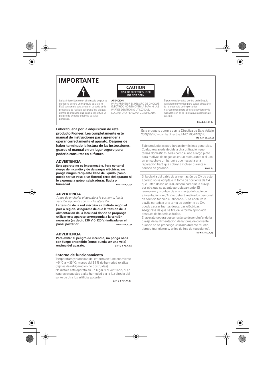 Importante, Caution | Pioneer VSX-519V-K User Manual | Page 140 / 188