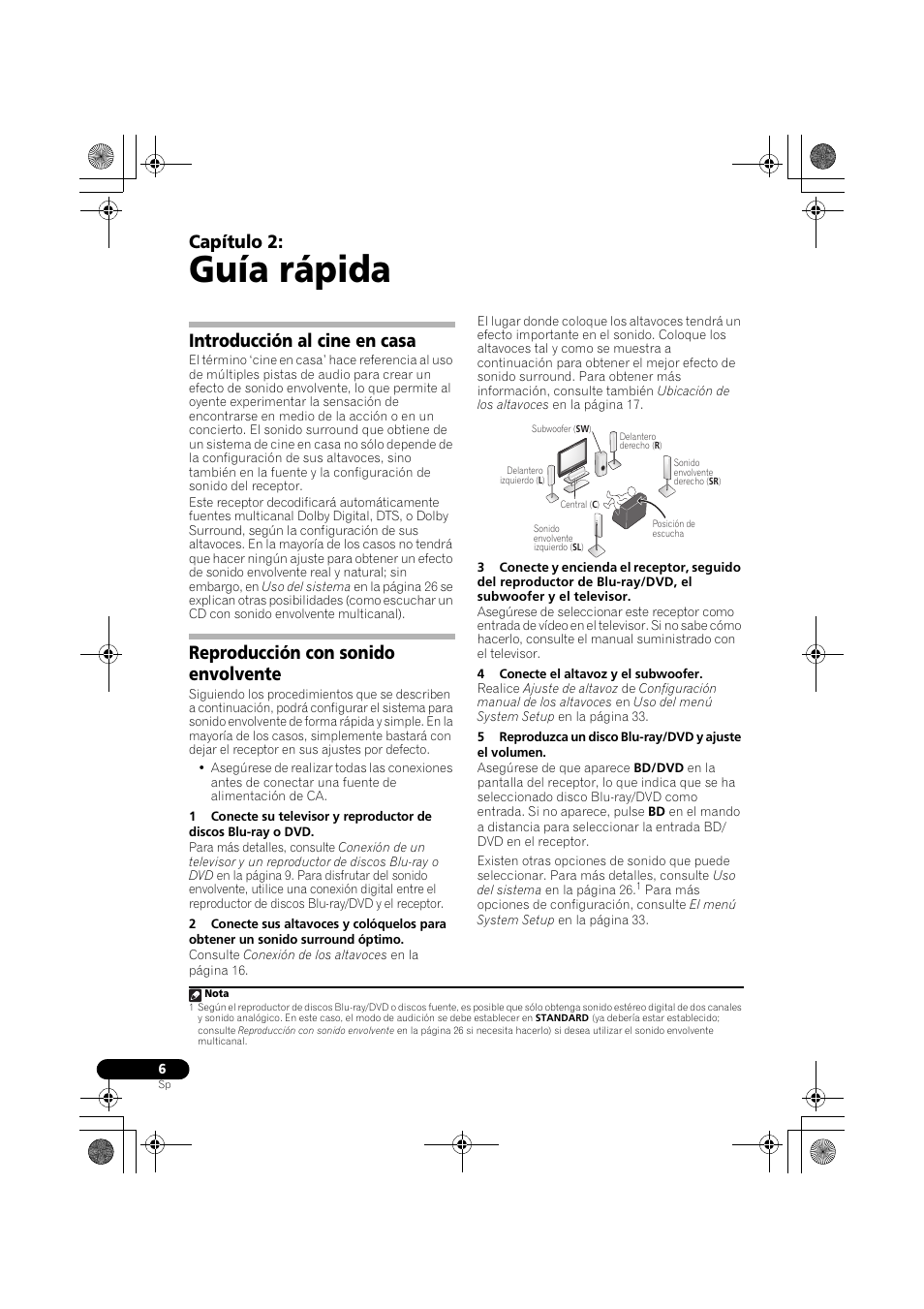 Guía rápida, Introducción al cine en casa, Reproducción con sonido envolvente | Capítulo 2 | Pioneer VSX-519V-K User Manual | Page 144 / 188
