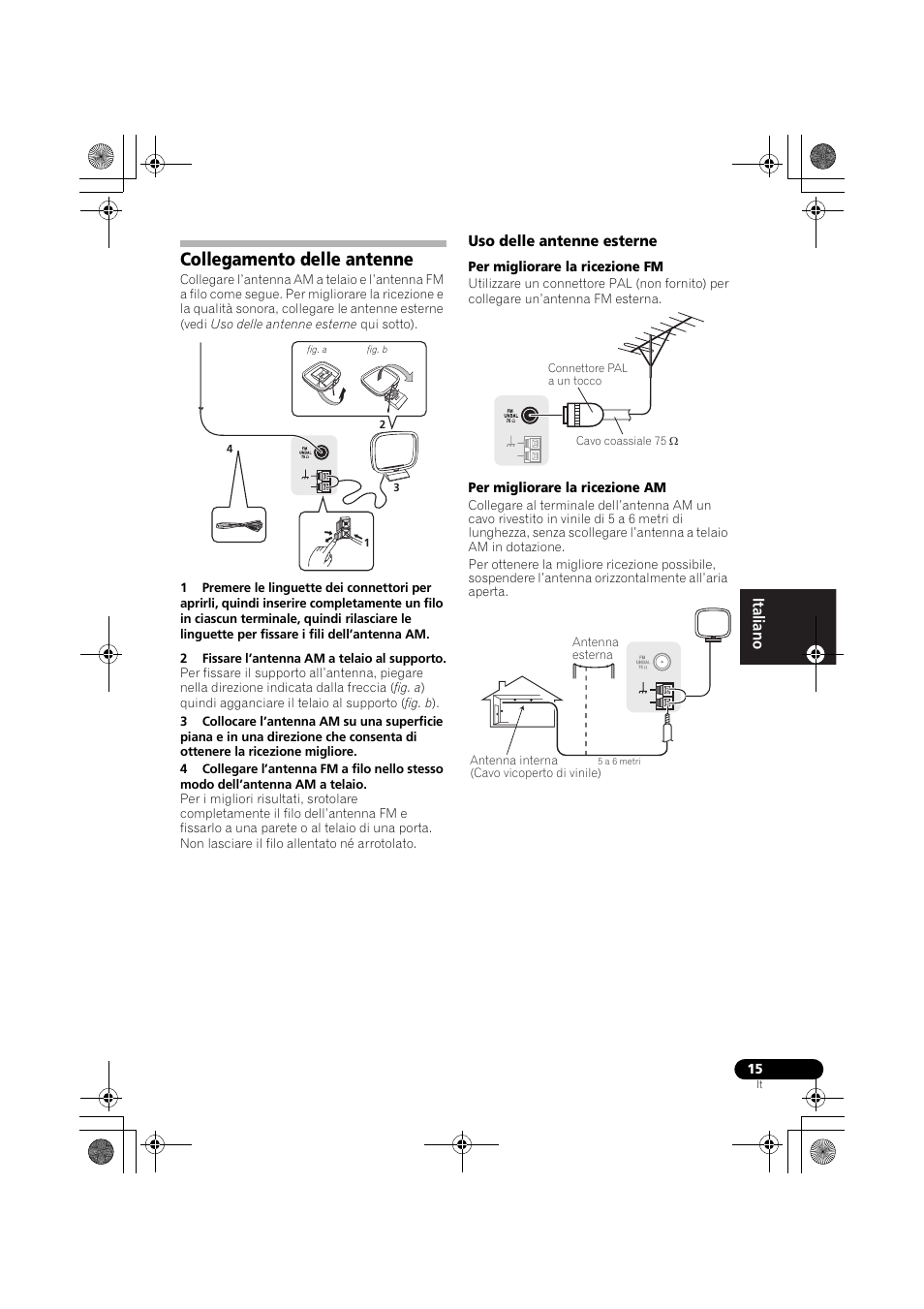 Collegamento delle antenne, Uso delle antenne esterne | Pioneer VSX-519V-K User Manual | Page 15 / 188