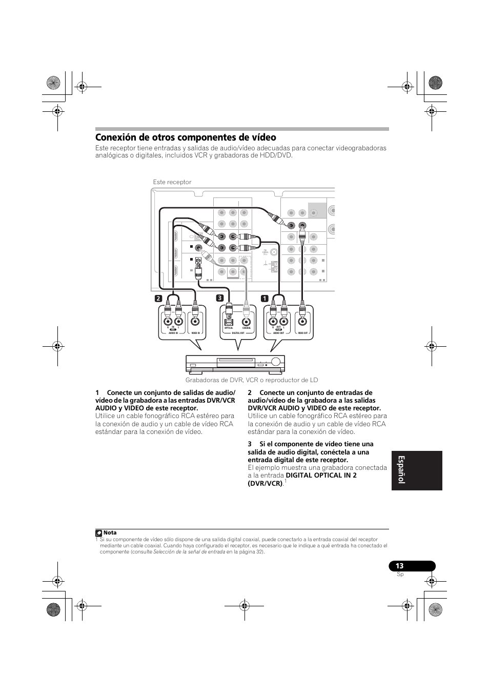 Conexión de otros componentes de vídeo, Nota | Pioneer VSX-519V-K User Manual | Page 151 / 188