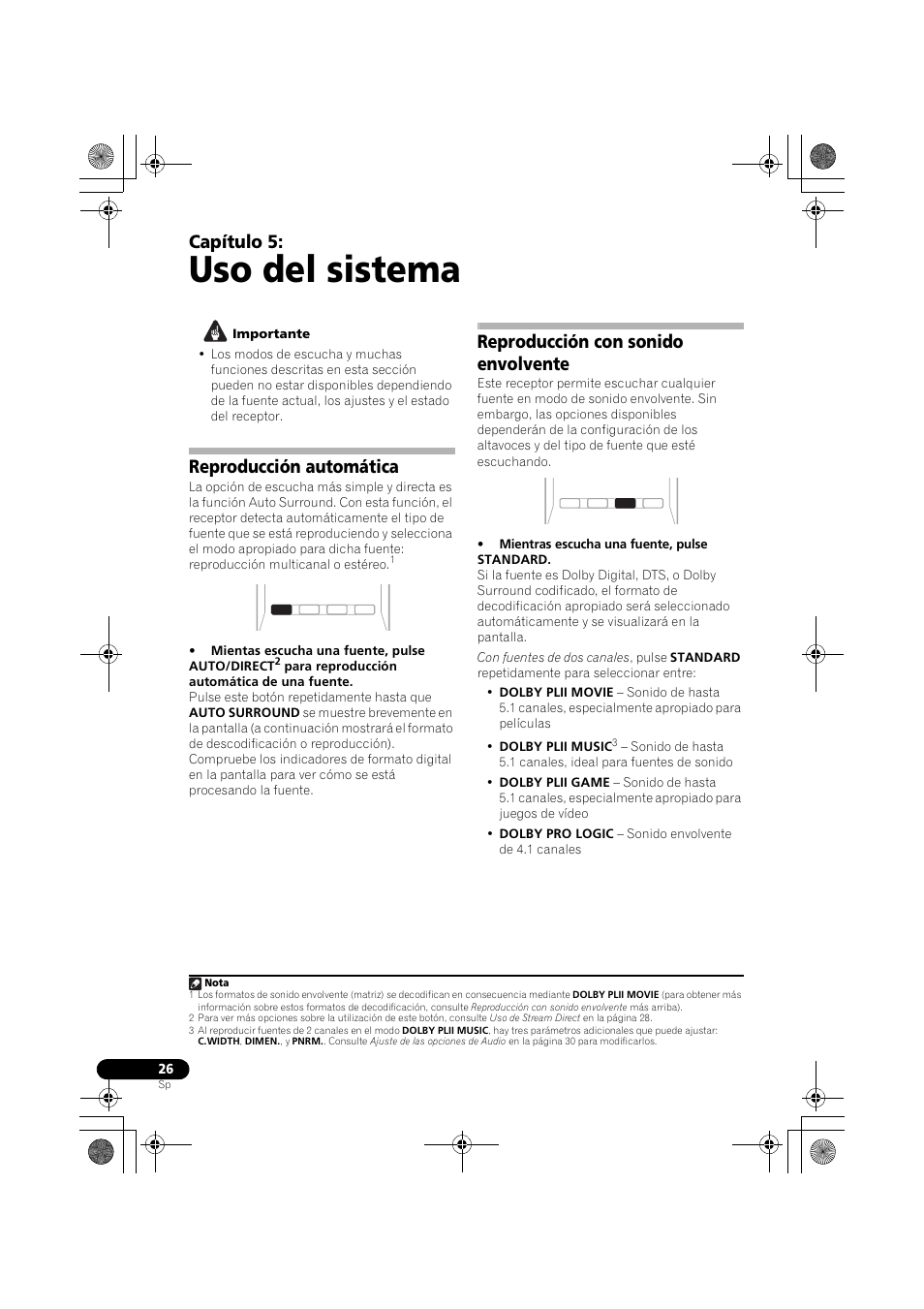 Uso del sistema, Reproducción automática, Reproducción con sonido envolvente | Capítulo 5 | Pioneer VSX-519V-K User Manual | Page 164 / 188