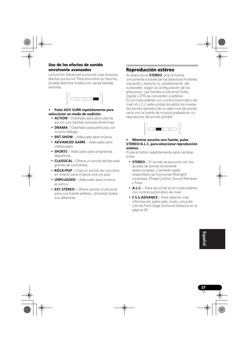 Uso de los efectos de sonido envolvente avanzados, Reproducción estéreo | Pioneer VSX-519V-K User Manual | Page 165 / 188