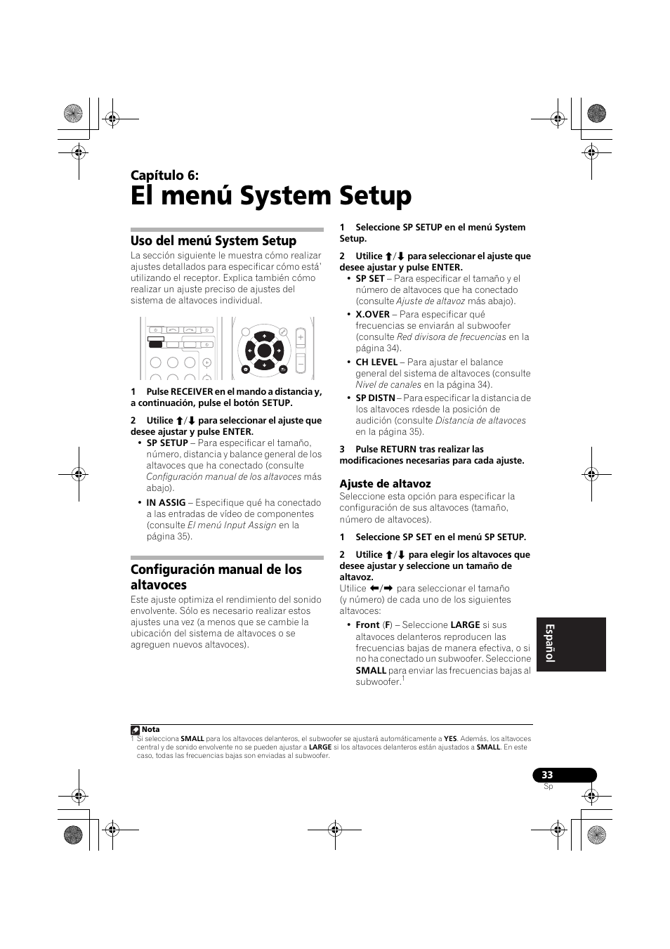 El menú system setup, Uso del menú system setup, Configuración manual de los altavoces | Ajuste de altavoz, Configuración, Manual de los altavoces, Uso del menú, Capítulo 6 | Pioneer VSX-519V-K User Manual | Page 171 / 188