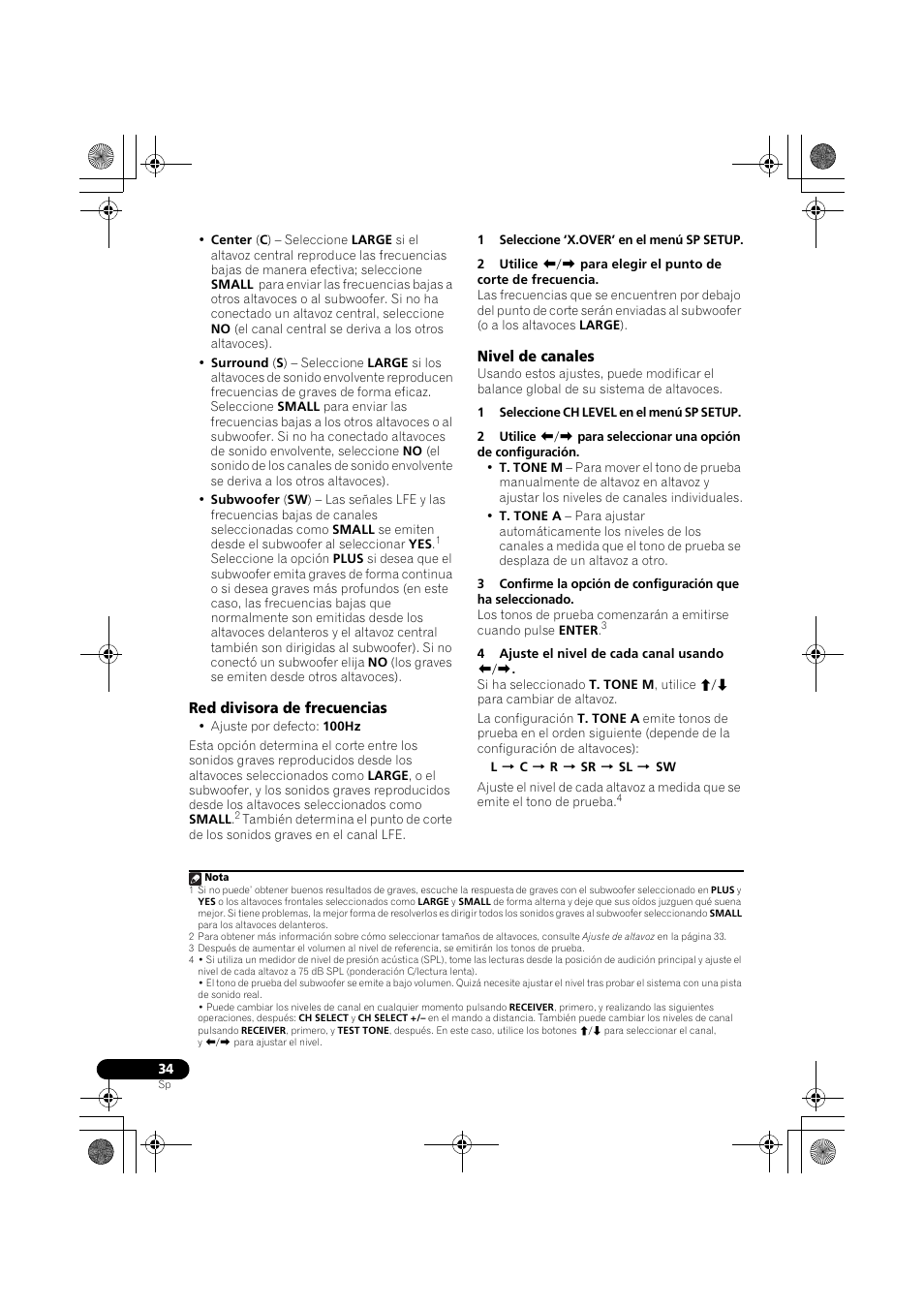 Red divisora de frecuencias, Nivel de canales, Red divisora de frecuencias nivel de canales | Pioneer VSX-519V-K User Manual | Page 172 / 188