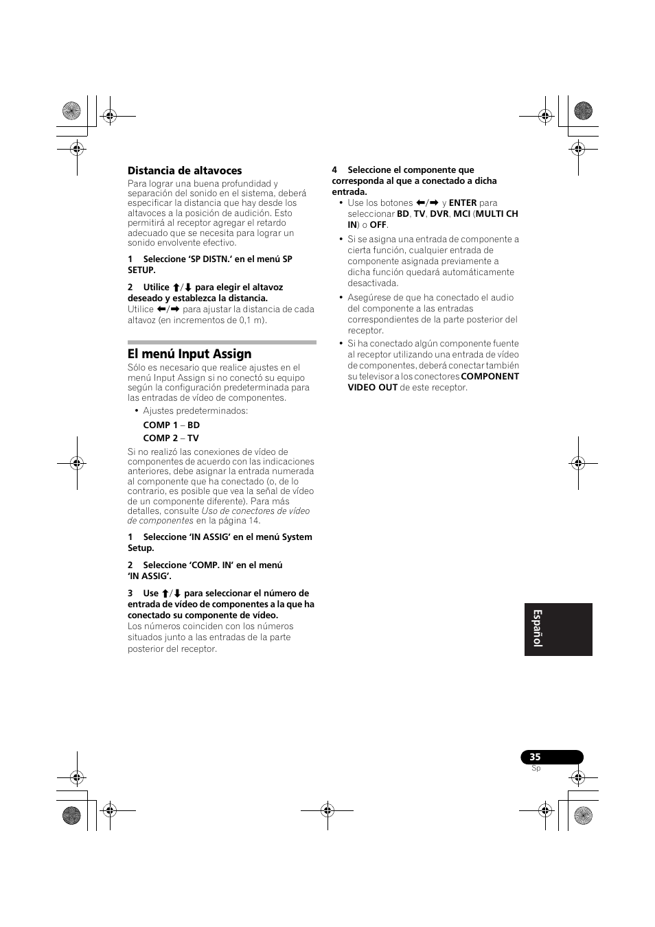 Distancia de altavoces, El menú input assign | Pioneer VSX-519V-K User Manual | Page 173 / 188
