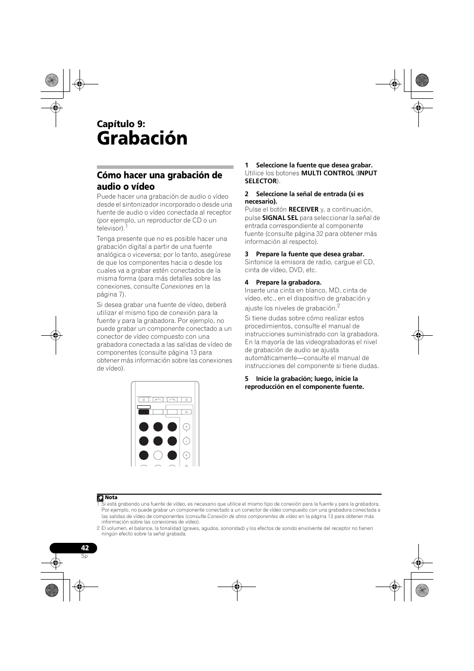 Grabación, Cómo hacer una grabación de audio o vídeo, Cómo hacer una grabación de audio o | Vídeo, Capítulo 9 | Pioneer VSX-519V-K User Manual | Page 180 / 188
