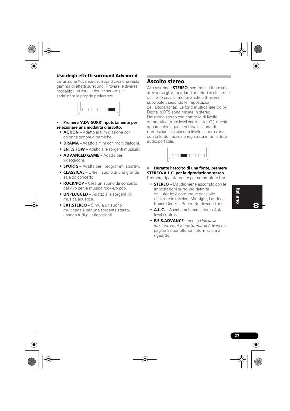 Uso degli effetti surround advanced, Ascolto stereo | Pioneer VSX-519V-K User Manual | Page 27 / 188