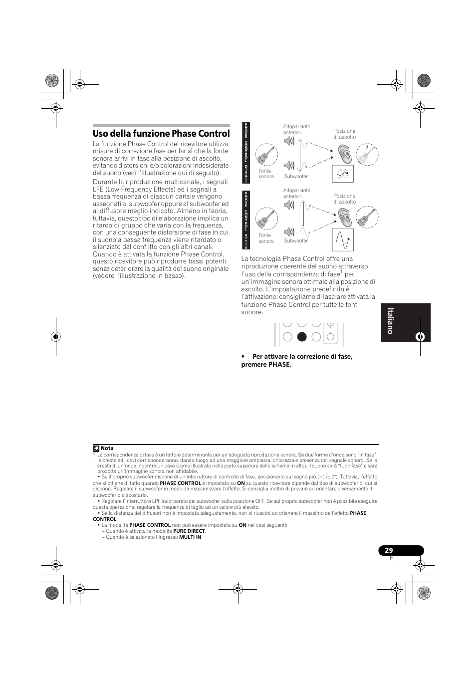 Uso della funzione phase control | Pioneer VSX-519V-K User Manual | Page 29 / 188