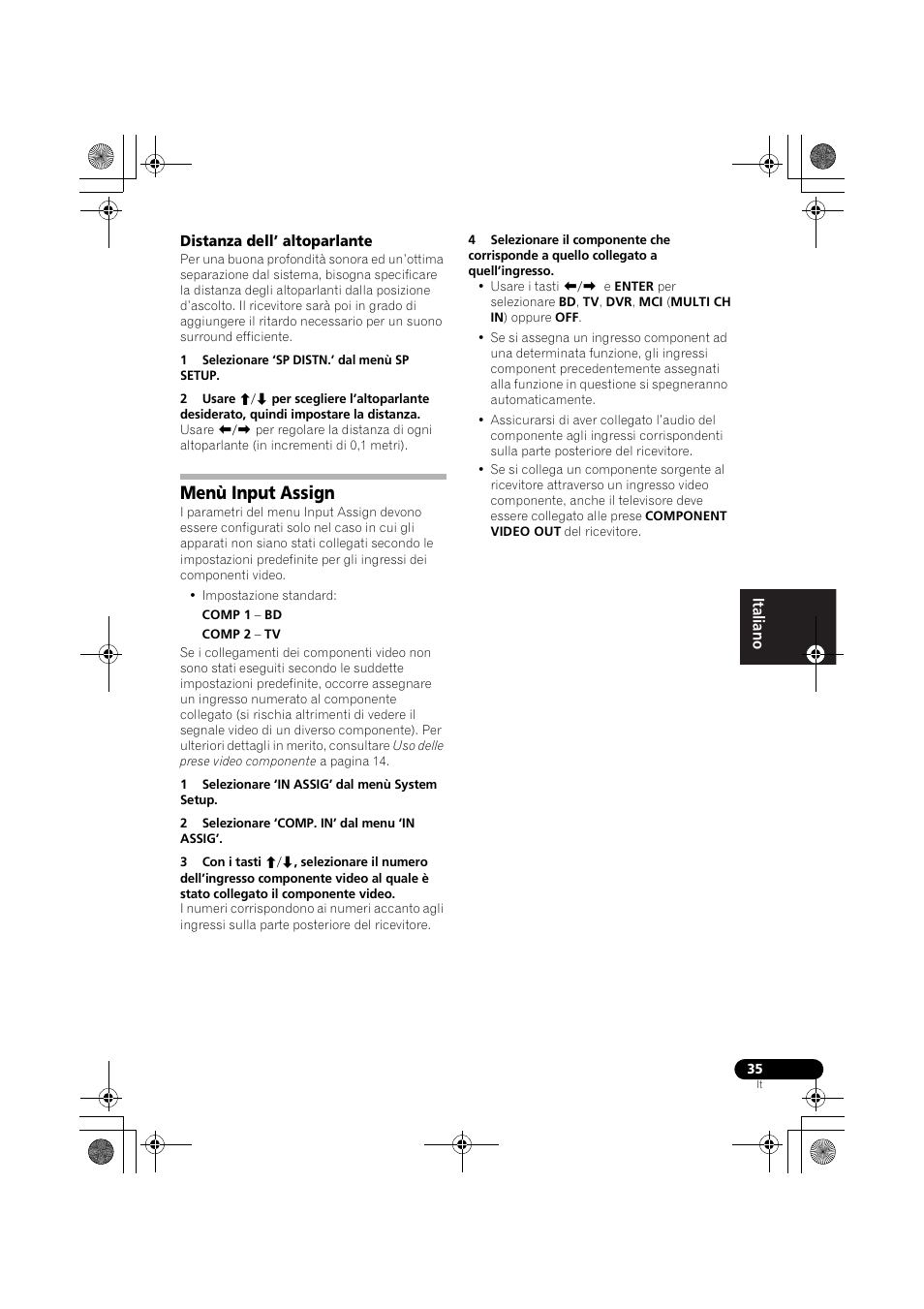 Distanza dell’ altoparlante, Menù input assign | Pioneer VSX-519V-K User Manual | Page 35 / 188