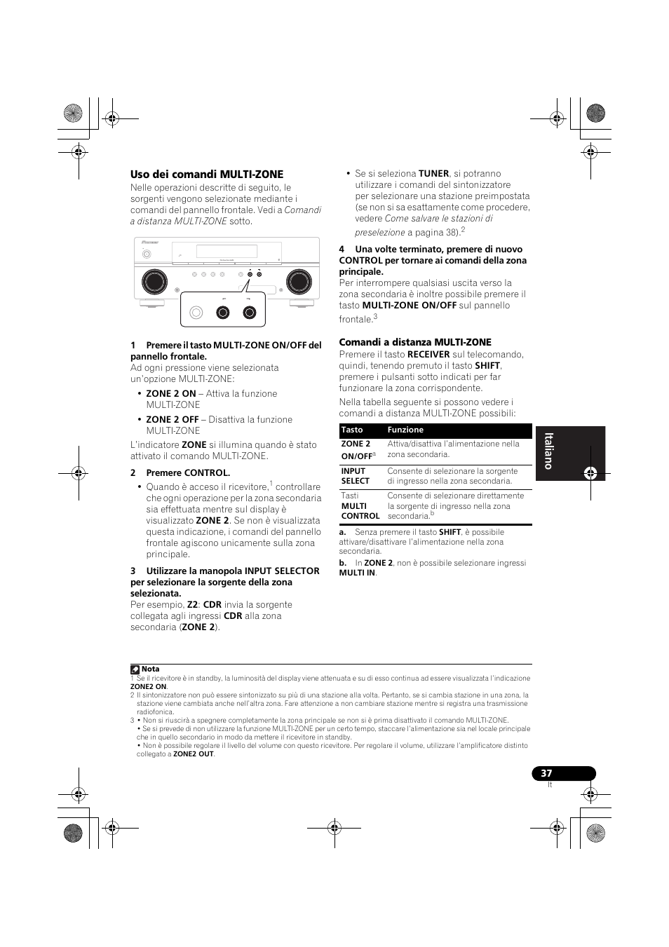 Uso dei comandi multi-zone | Pioneer VSX-519V-K User Manual | Page 37 / 188