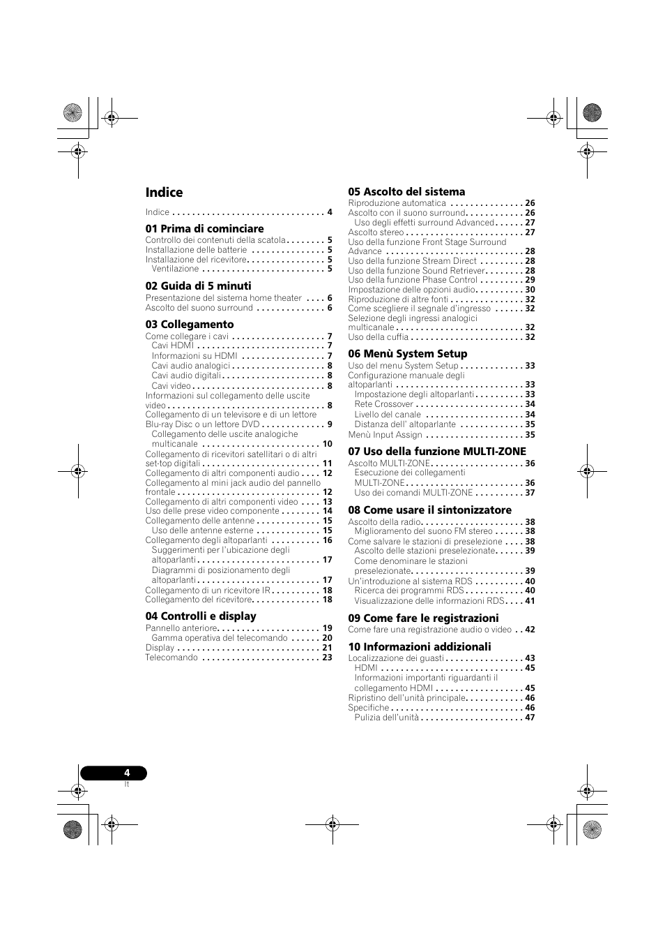 Indice | Pioneer VSX-519V-K User Manual | Page 4 / 188