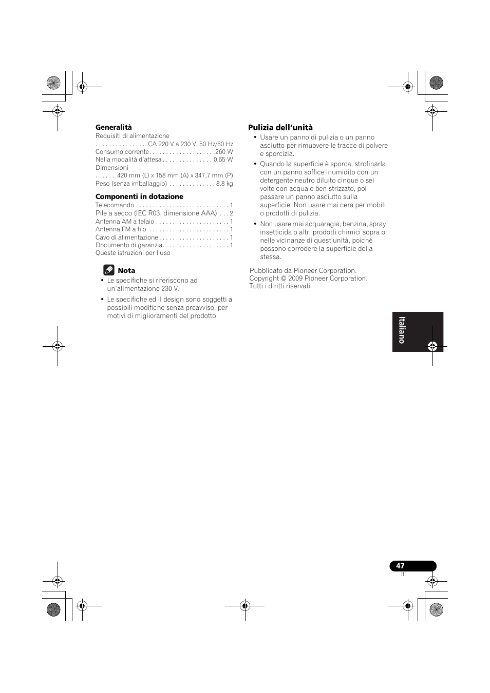 Pulizia dell’unità | Pioneer VSX-519V-K User Manual | Page 47 / 188