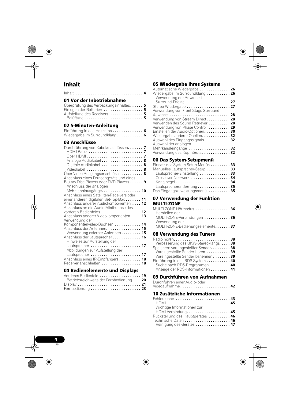 Inhalt | Pioneer VSX-519V-K User Manual | Page 50 / 188