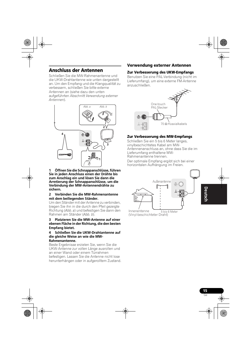 Anschluss der antennen, Verwendung externer antennen | Pioneer VSX-519V-K User Manual | Page 61 / 188