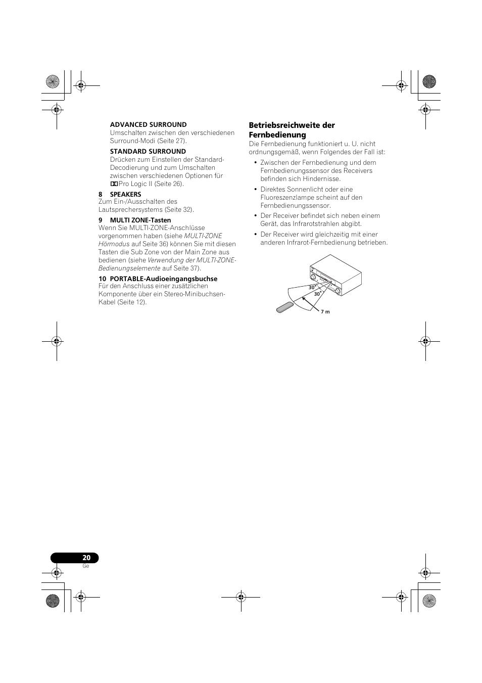 Betriebsreichweite der fernbedienung | Pioneer VSX-519V-K User Manual | Page 66 / 188