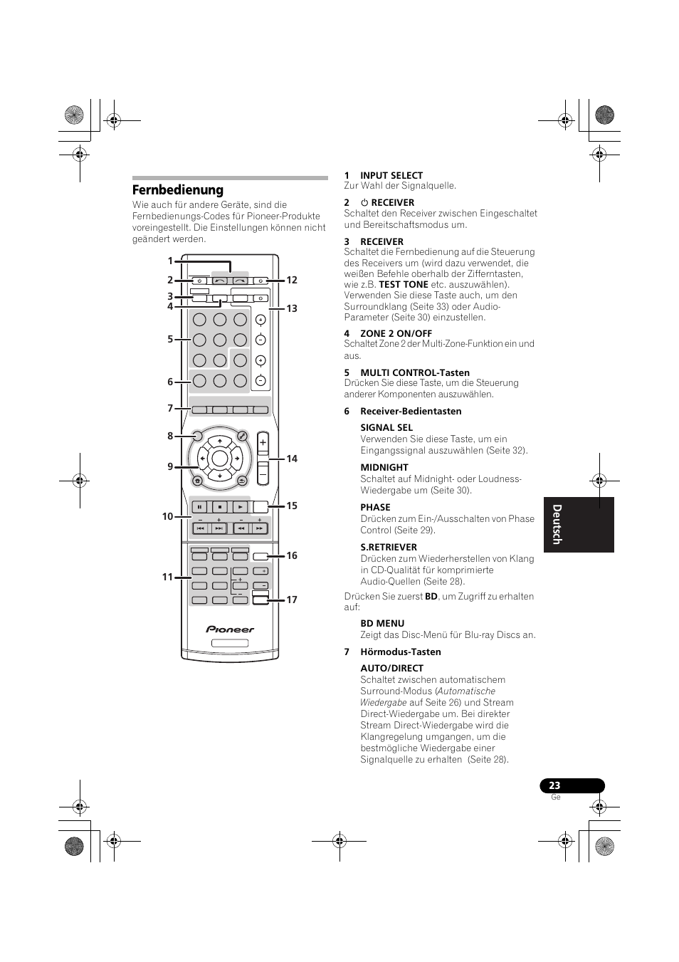 Fernbedienung | Pioneer VSX-519V-K User Manual | Page 69 / 188