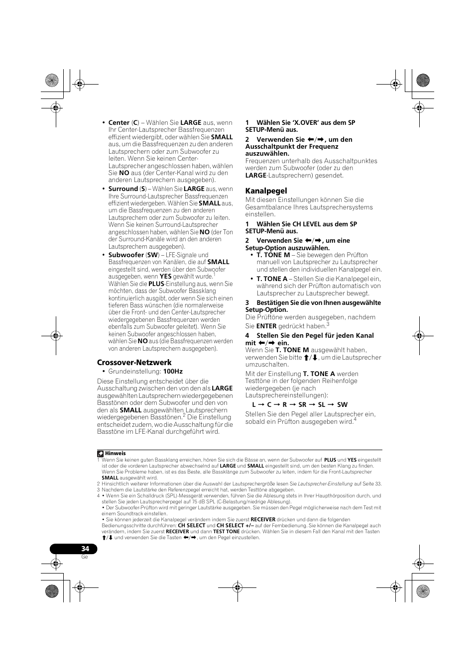 Crossover-netzwerk, Kanalpegel, Crossover-netzwerk kanalpegel | Pioneer VSX-519V-K User Manual | Page 80 / 188