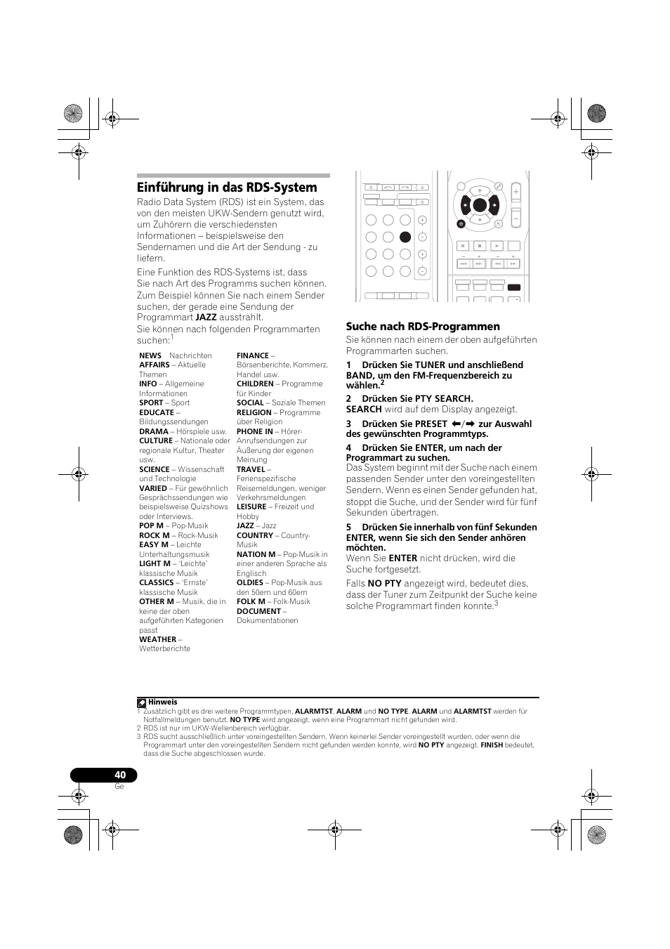 Einführung in das rds-system, Suche nach rds-programmen, D (seite 40) | Seite 40) | Pioneer VSX-519V-K User Manual | Page 86 / 188