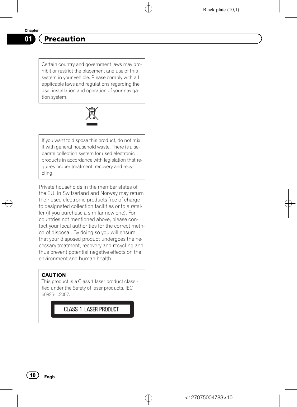 Precaution, 01 precaution | Pioneer AVIC-F550BT User Manual | Page 10 / 136