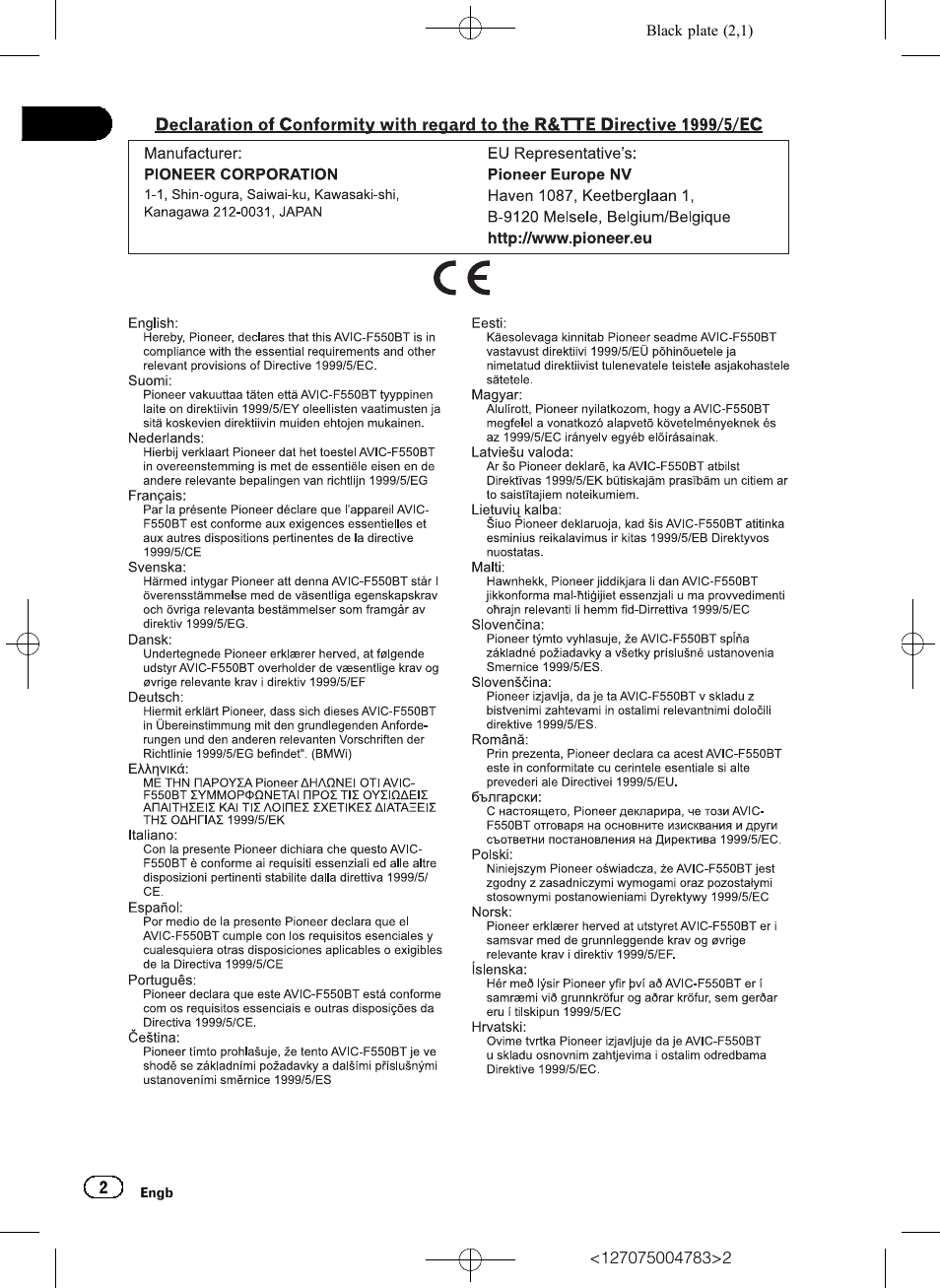 Pioneer AVIC-F550BT User Manual | Page 2 / 136