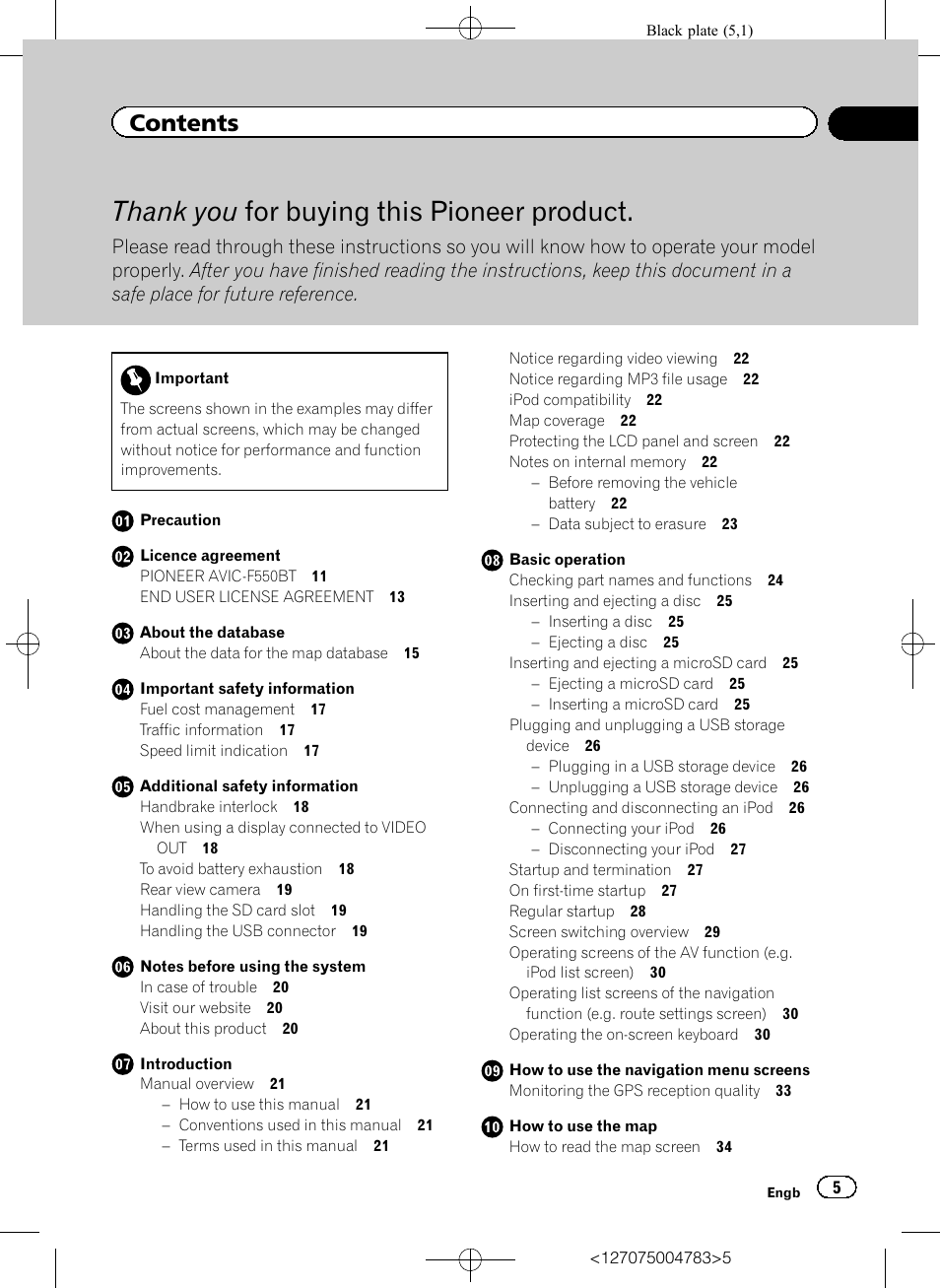 Pioneer AVIC-F550BT User Manual | Page 5 / 136