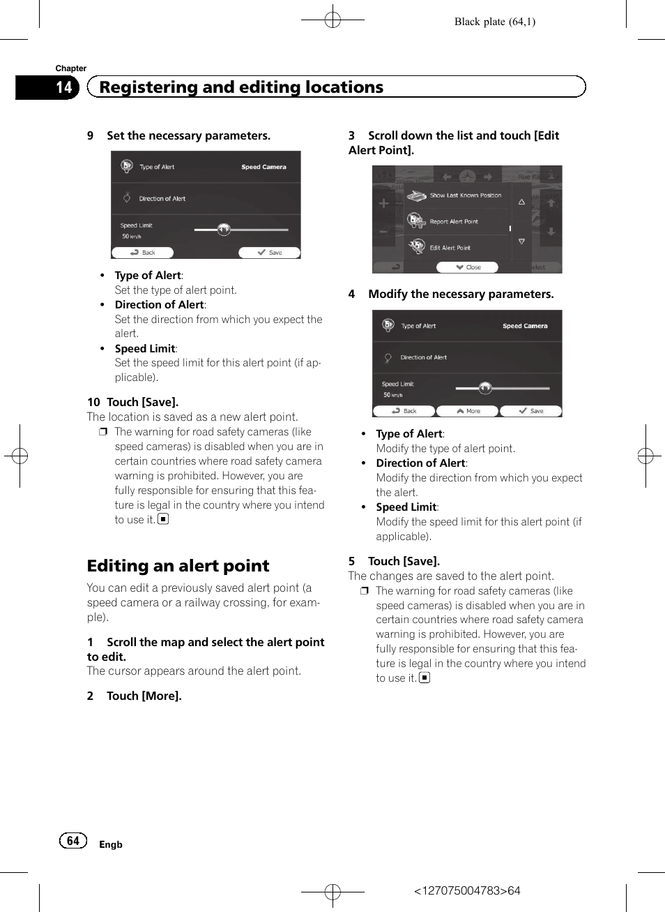 Editing an alert point, 14 registering and editing locations | Pioneer AVIC-F550BT User Manual | Page 64 / 136