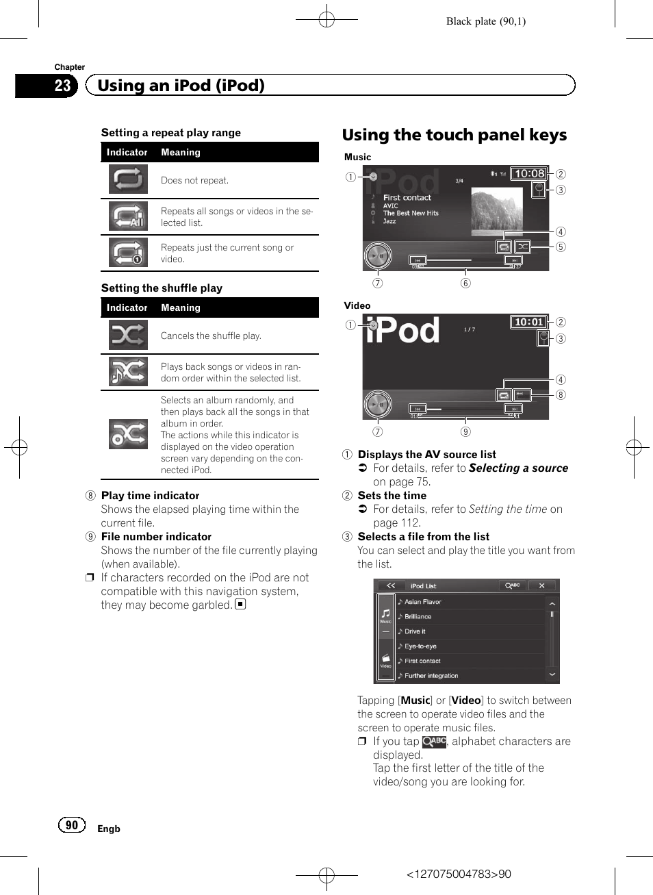 Using the touch panel keys, Using, 23 using an ipod (ipod) | Pioneer AVIC-F550BT User Manual | Page 90 / 136