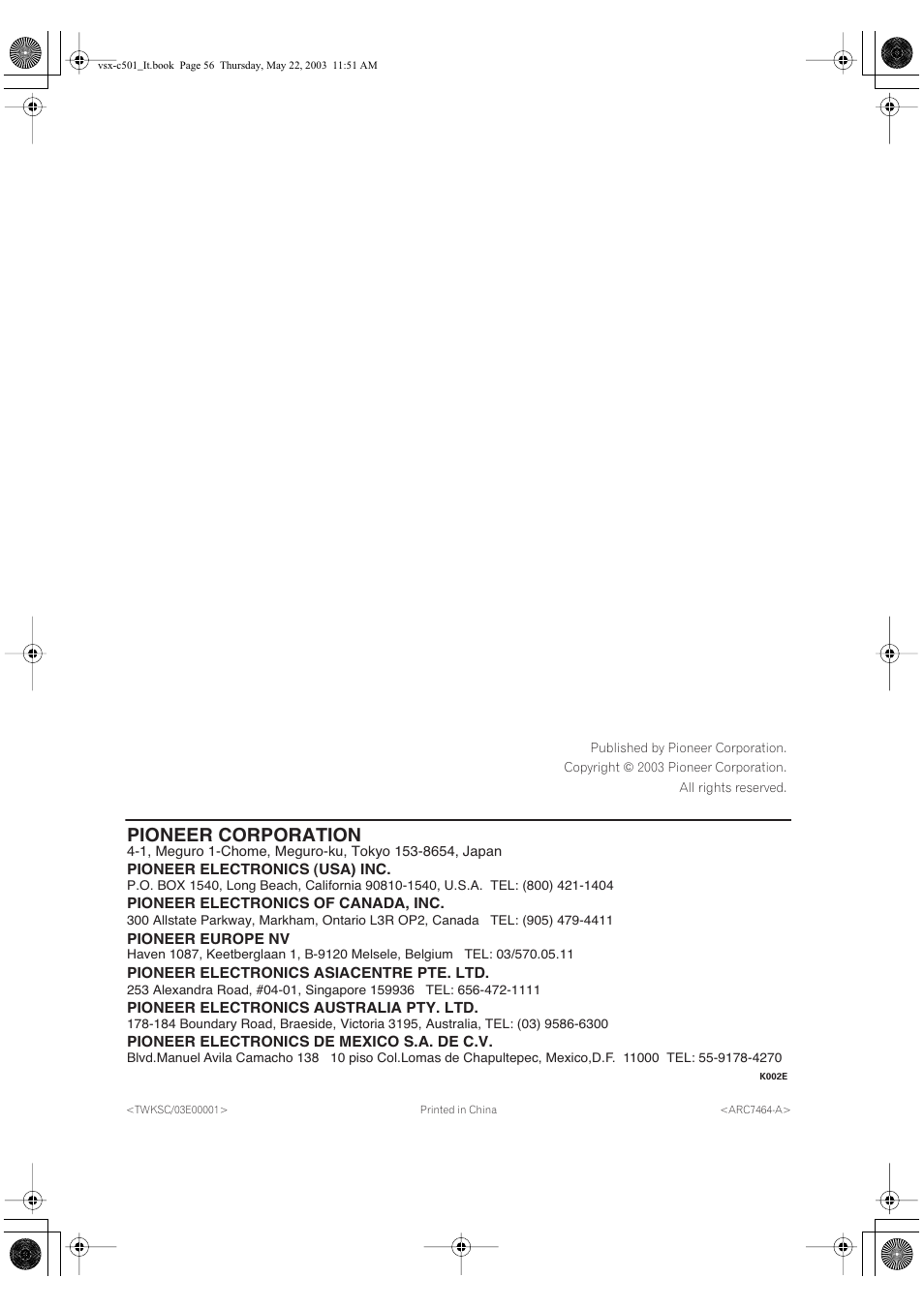 Pioneer corporation | Pioneer VSX-C501-S User Manual | Page 108 / 108