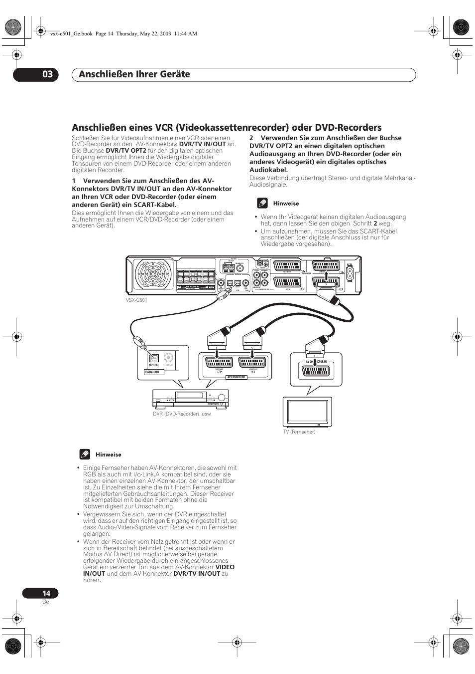 Anschließen ihrer geräte 03 | Pioneer VSX-C501-S User Manual | Page 14 / 108