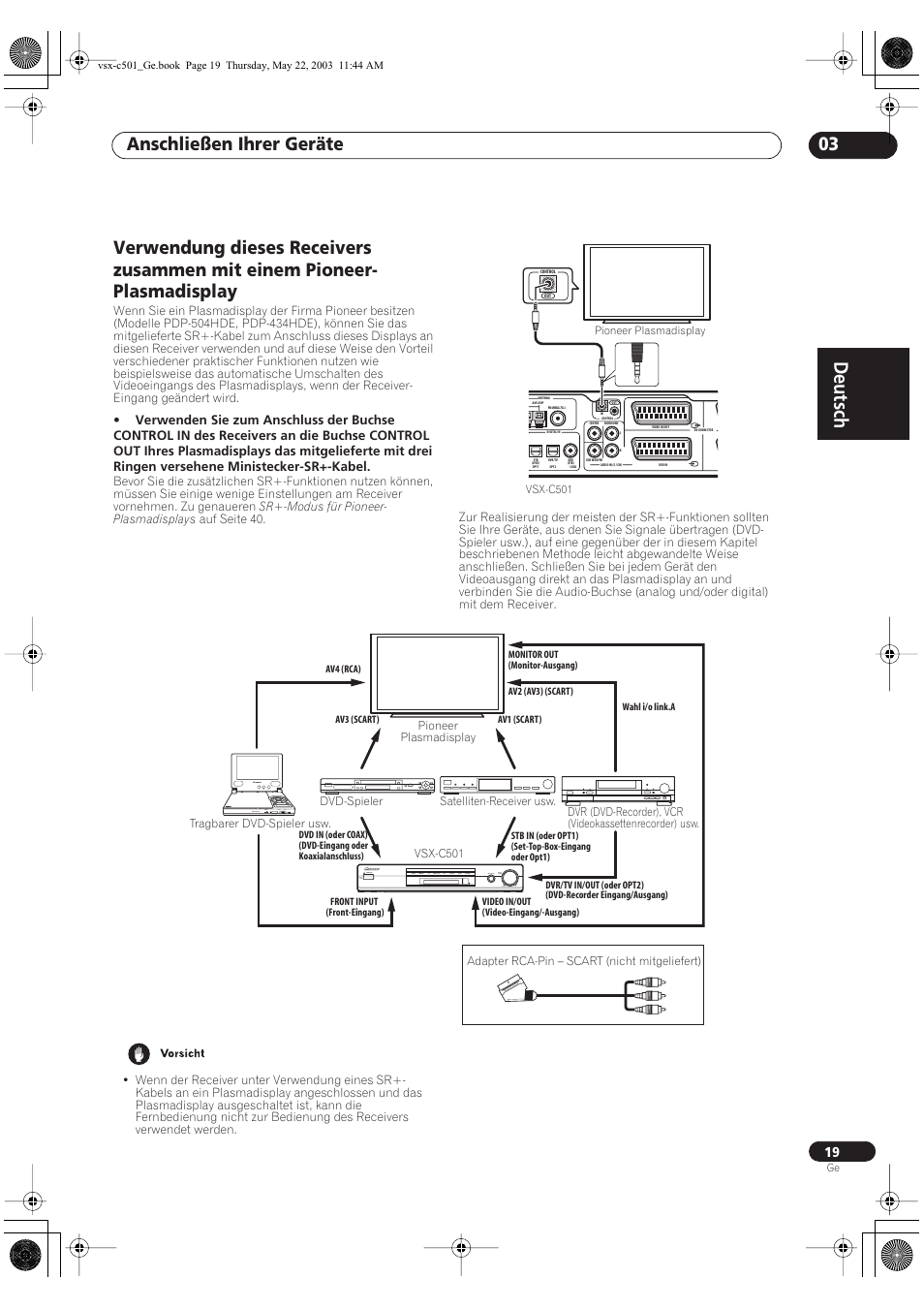 Deutsch, Anschließen ihrer geräte 03 | Pioneer VSX-C501-S User Manual | Page 19 / 108