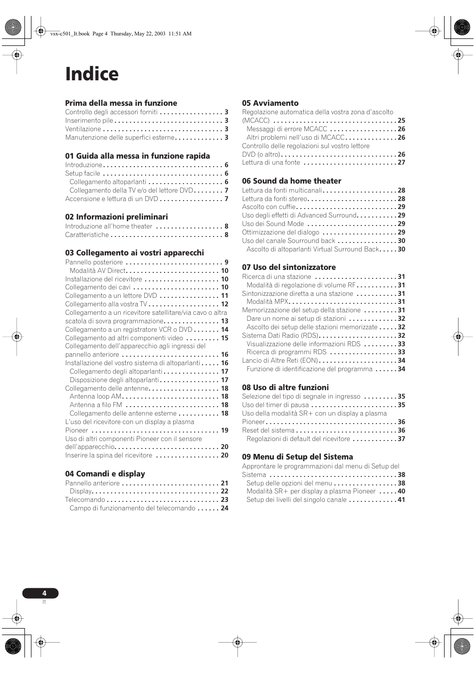 Indice | Pioneer VSX-C501-S User Manual | Page 56 / 108